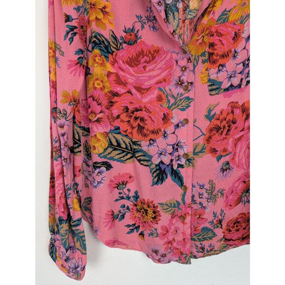 Anthropologie Maeve Top Manifold Button Down Shirt Floral Boho Pink Size 8 - Picture 7 of 15